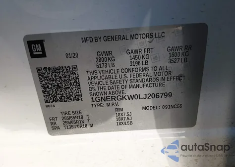 2020 Chevrolet Traverse Fwd Lt Cloth from USA, damaged, VIN 1GNERGKW0LJ206799